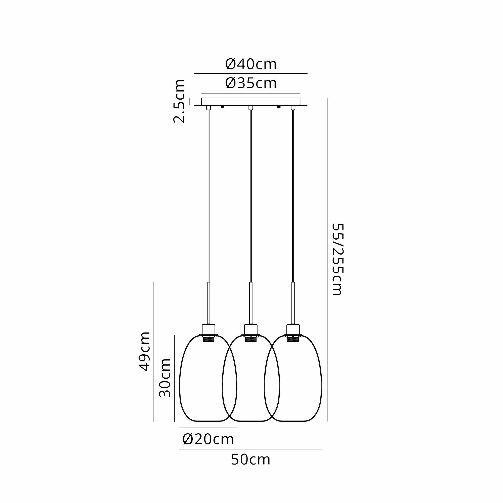 DK1173  Lori cm Round Pendant, 3 Light Adjustable E27, Antique Gold/Amber Slim Curved Trapezium Shades